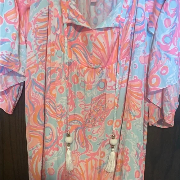 Lilly Pulitzer Pink and Orange Alanna Off Shoulder Dress XL - Picture 4 of 6